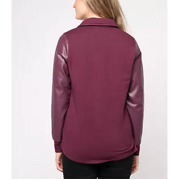 NEW Belle by Kim Gravel Circle Zip Knit Top M with Faux Leather Sleeves Autumn - Picture 2 of 5